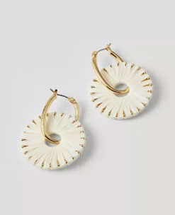 Ivory Straw Wrapped Circle Drop Earrings