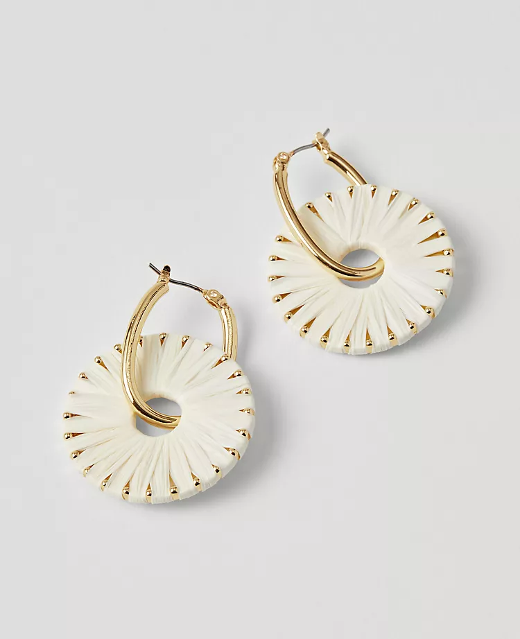 Ivory Straw Wrapped Circle Drop Earrings 1 Ivory Straw Wrapped Circle Drop Earrings