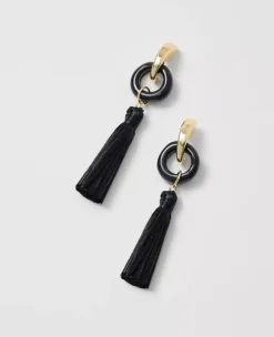 Black Raffia Tassel Drop Earrings for Boho-Chic Style
