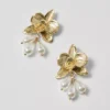 Goldtone Floral Drop Earrings with Pearlized Finish