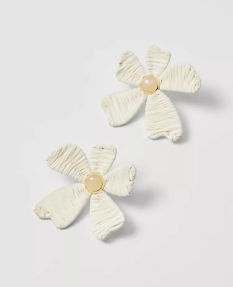 Handmade White Raffia Flower Stud Earrings - Effortless Boho Elegance 1 Handmade White Raffia Flower Stud Earrings - Effortless Boho Elegance